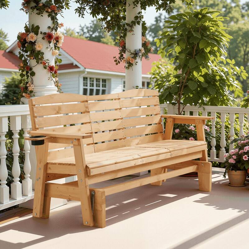 All-Weather Outdoor Glider Chair with Cup Holders, High Backrest & Wide Armrests, Perfect for Gardens, Patios, and Porches