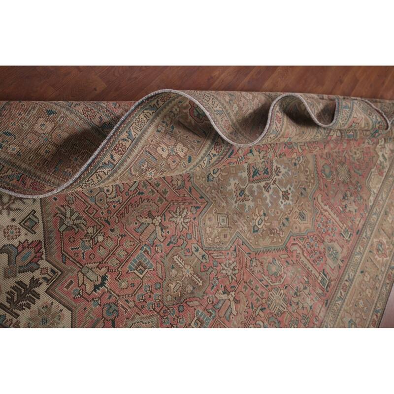 Pink Tabriz Persian Vintage Rug Hand-Knotted Traditional Wool Carpet - 6'9"x 9'8"