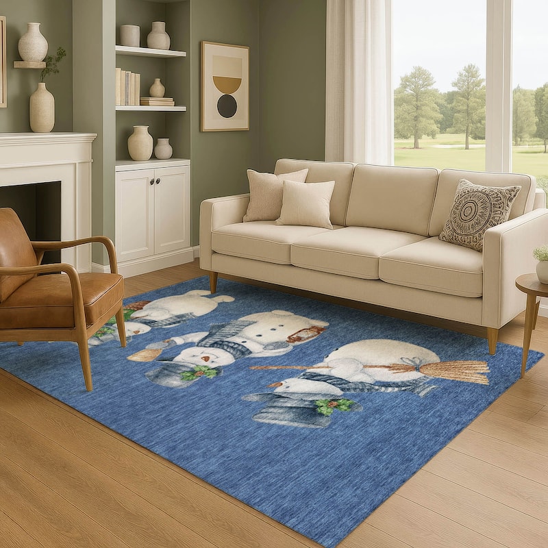 Premium Washable Super Soft Winter Holiday Snowman Mayfield Rug - Navy - 3' x 5'
