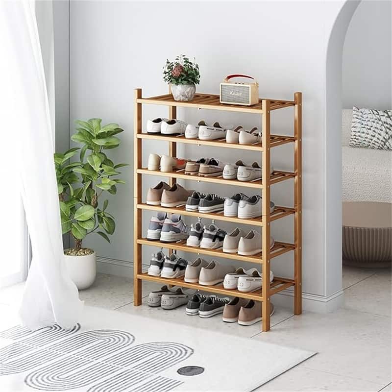 6-Tier Free Standing Shoe Racks - 26.77"D x 11.02"W x 38.18"H - 26.77"D x 11.02"W x 38.18"H - Nature 6-Tier