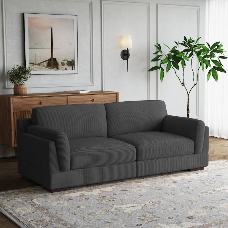 Modern 90 inch Corduroy Loveseat Deep Seat Sofa - Grey