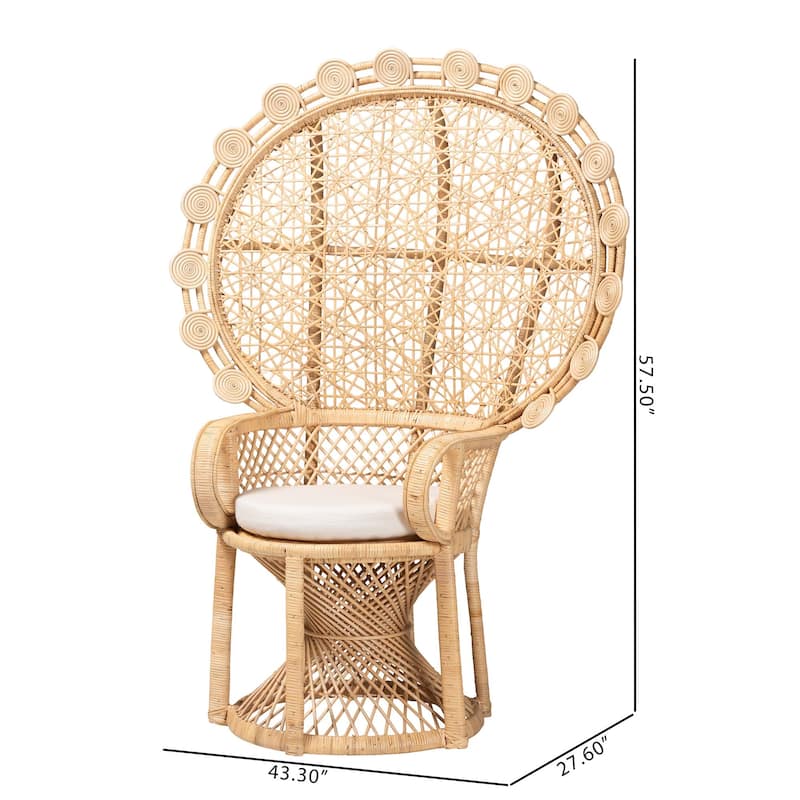 Hecate Modern Bohemian Natural Brown Rattan Peacock Chair