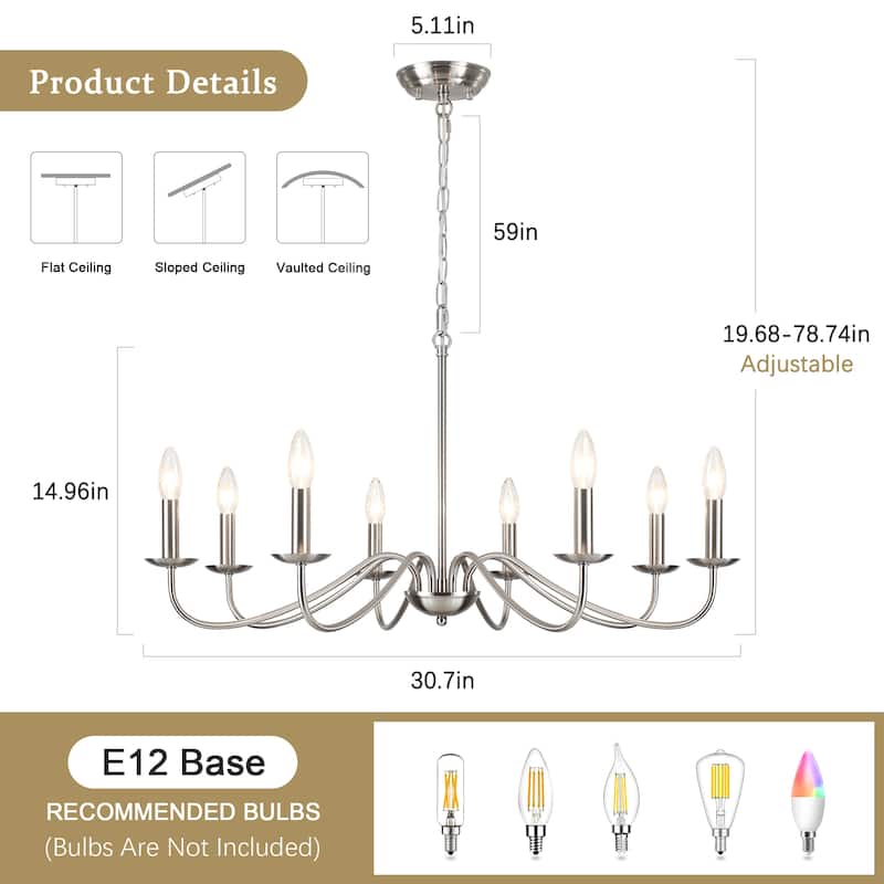 8-Light 30.7 in. Farmhouse Chandeliers for Bedroom Living Room Study