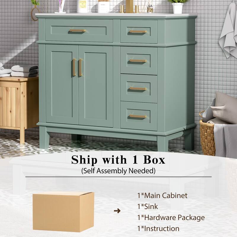 Bathroom Vanity with Sink Combo, Bathroom Cabinet with 2 Soft Close Doors and 4 Drawers, Vanity Set with Tip-Out Drawer
