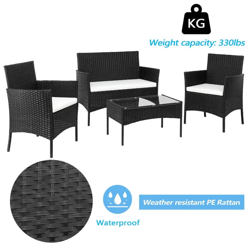 Outdoor 4-Piece PE Wicker Conversation Set with Cushion
