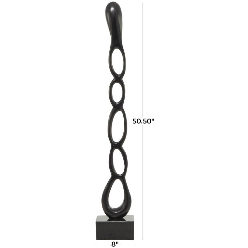 Aluminum Metal Abstract Tall Linked Floor Decorative Sculpture with Black Base - Black, Gold, Silver - Roche River Decor