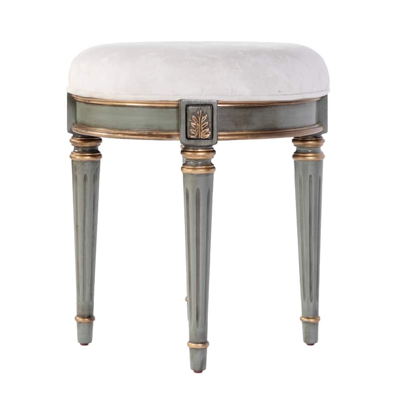 Bernadette 18.5 in. Seat Height Round Upholstered and Wood Traditional Vanity Stool