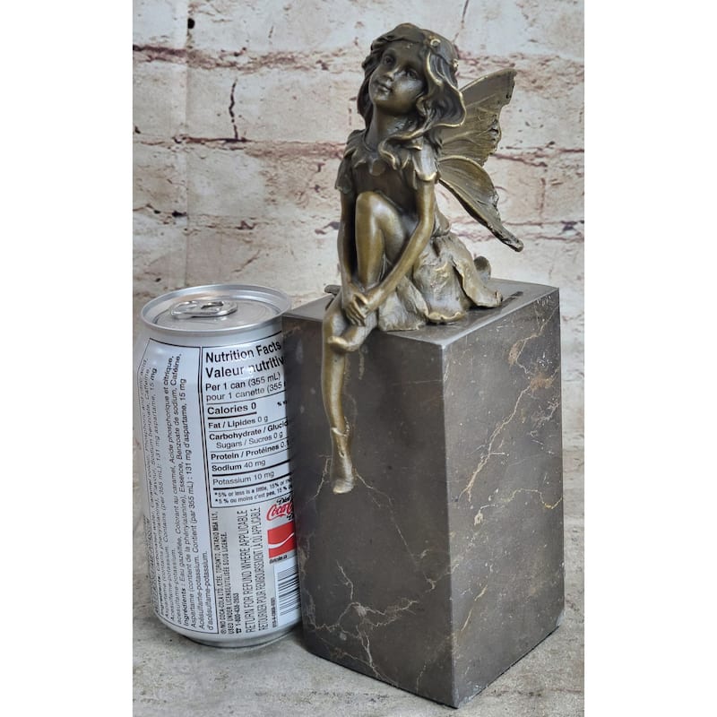 Young Child Winged Fairy Angel Bronze Sculpture Statue Figure On Marble Base