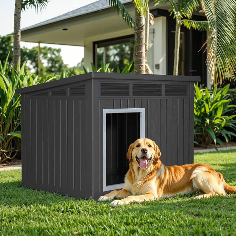 Weatherproof Indoor Outdoor Dog House, Raise Base with Drainage Grooves,32inch