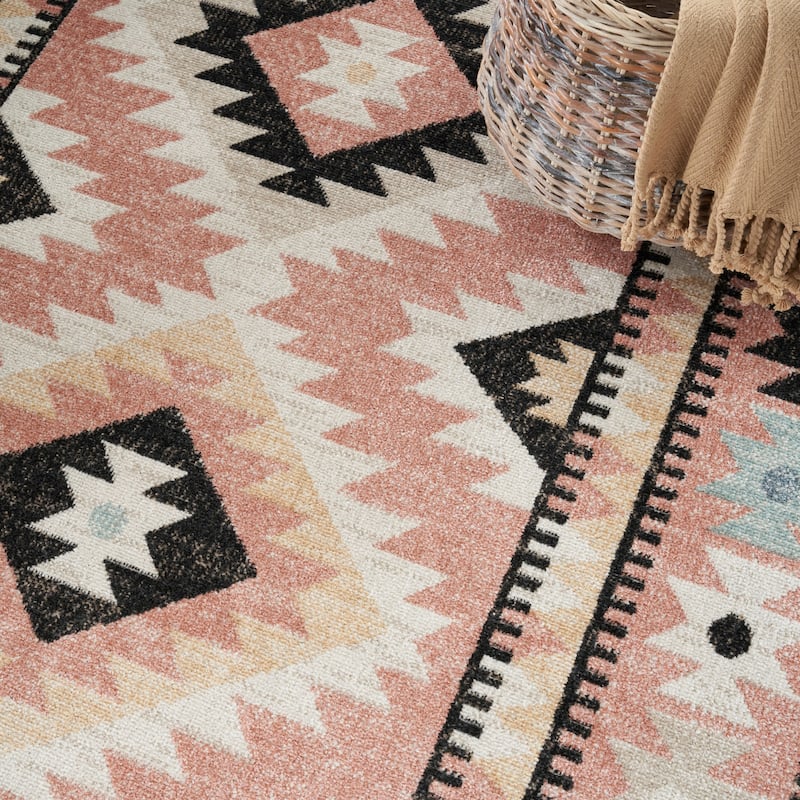 Nourison Washable Beauty Machine Washable Indoor only Multicolored Geometric Area Rug