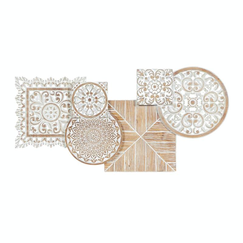 Wood Floral Intricately Carved Home Wall Decor - White - Roche River Decor - White