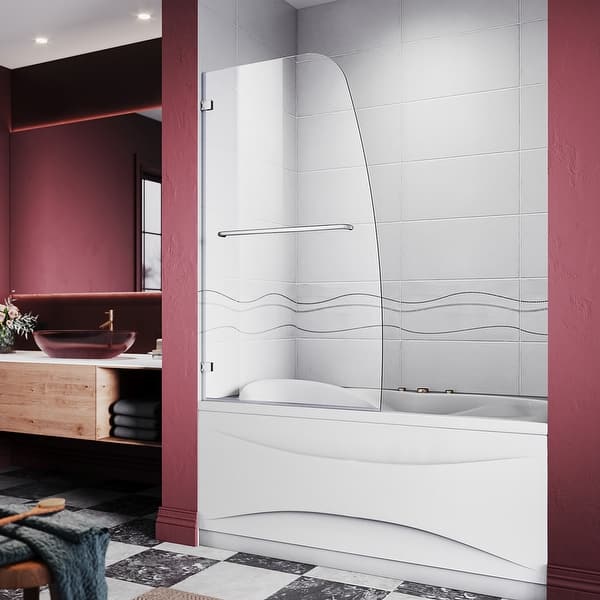 slide 2 of 33, ELEGANT Frameless Swing Hinged Shower Tub Door Polished Chrome 34"W x 58"H - Clear