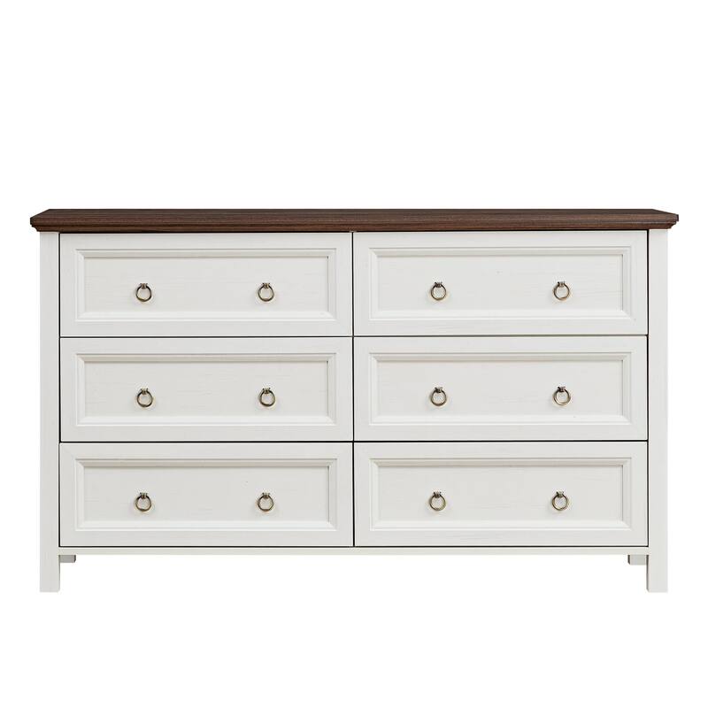 Anmytek White and Walnut 8 Drawer Dresser Chest for Bedroom - Farmhouse Organizer Storage