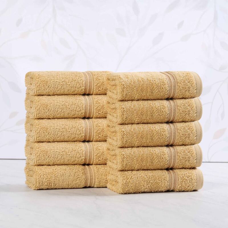 Superior Heritage Egyptian Cotton Absorbent Face Towel Set of 10 - Gold
