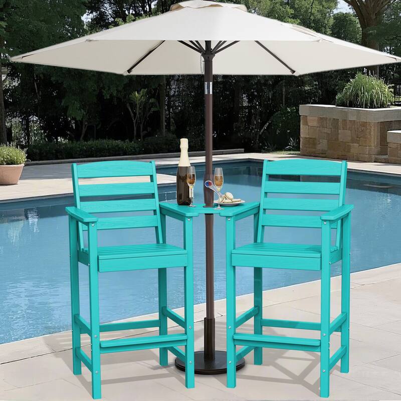 HDPE 2-Piece High Bar Stool Set with Umbrella-Compatible Connecting Panel