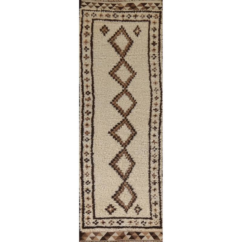 Vegetable Dye Kurdish Plush Runner Rug Handmade Wool Carpet - 3'0"x 10'0"