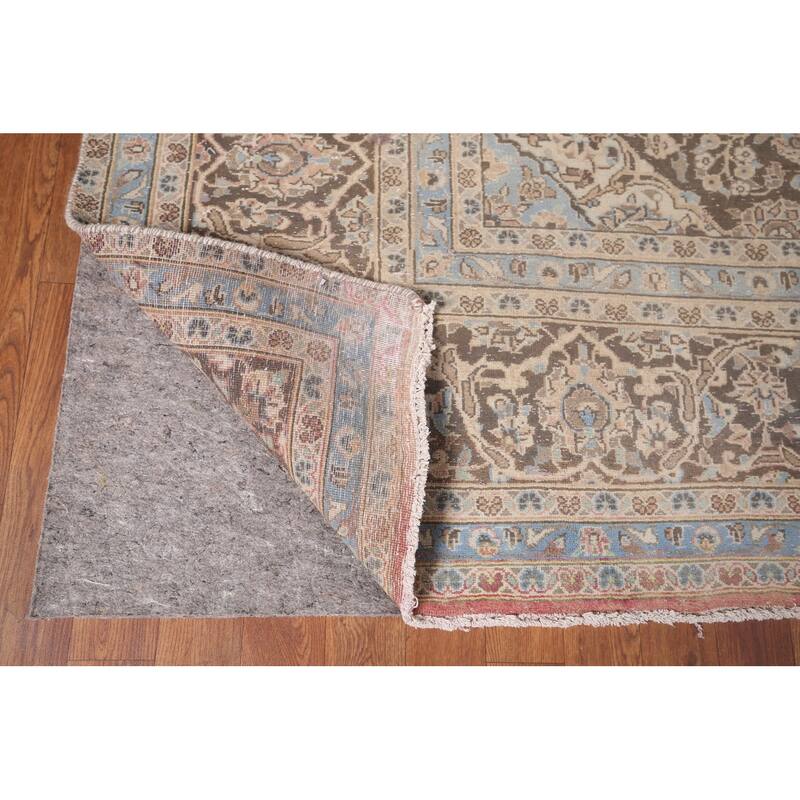 Distressed Traditional Mashad Persian Vintage Handmade Wool Carpet - 8'0"x 11'5"