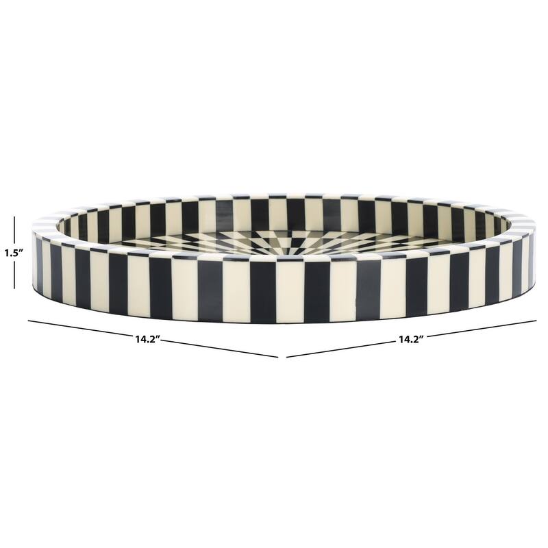 SAFAVIEH Home Charli Black/Ivory Resin 14.2"W x 14.2"D x 1.5"H Circle Tray