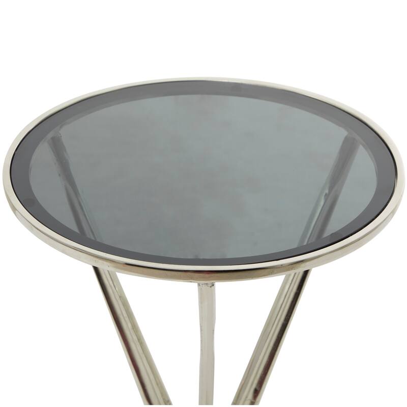 Aluminum Metal or Teak Wood Accent Table with Shaded or Clear Glass Top - Gold or Silver - Roche River Decor