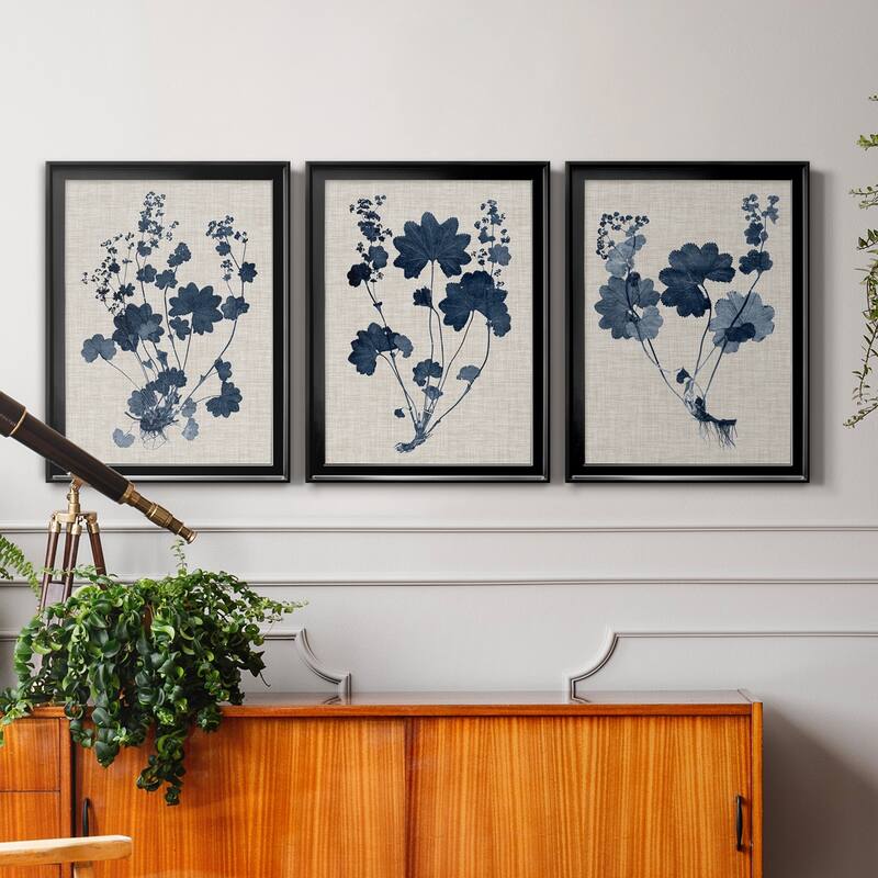 Navy & Linen Leaves II Premium Framed Canvas - Ready to Hang - Multi-Color
