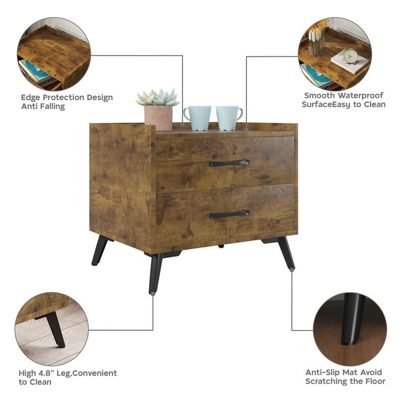 Edge Protection Design 2-Drawer Nightstand