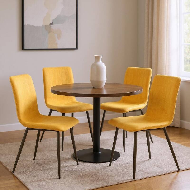 HomeRoots Set of Four Yellow and Gold Upholstered Fabric Dining Side Chairs - 17.00 in. x 35.00 in. x 17.00 in. - Set of 4 - 17.00 in. x 35.00 in.  x 17.00 in. - Yellow