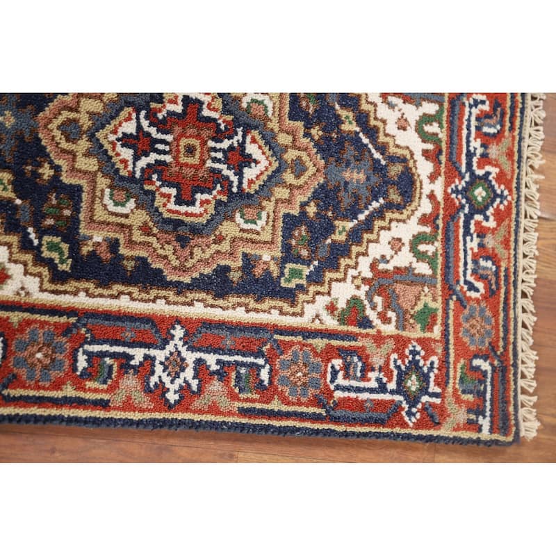 Navy Blue Heriz Serapi Indian Accent Rug Handmade Wool Carpet - 2'0" x 3'0"