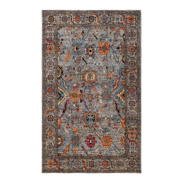 slide 2 of 8, Hand Knotted Traditional Tribal Wool Gray Area Rug - 5' 3" x 8' 8"