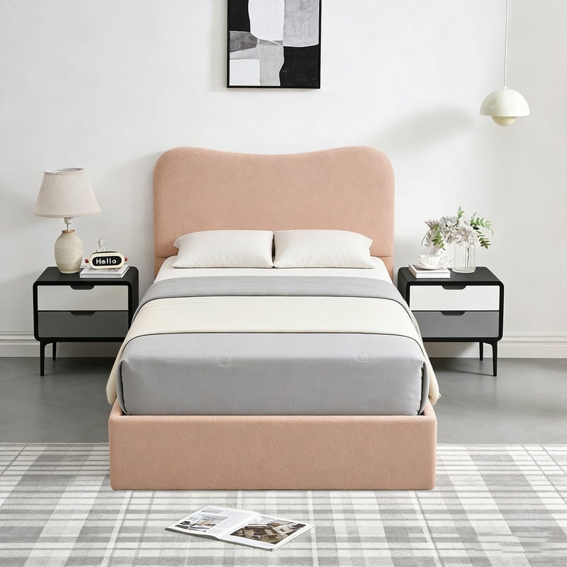 Hydraulic Lift Up Storage Upholstered Platform Bed - Pink - Twin