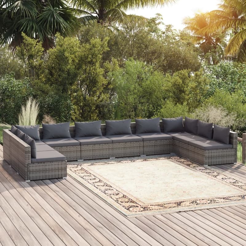 vidaXL Patio Lounge Set Outdoor Sectional Sofa Set Table Garden Poly Rattan - 27.6" x 27.6" x 23.8"