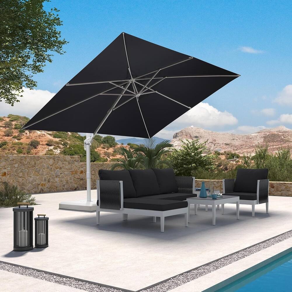 PURPLE LEAF White Cantilever Patio Umbrella with 360 Degree Rotation With Base