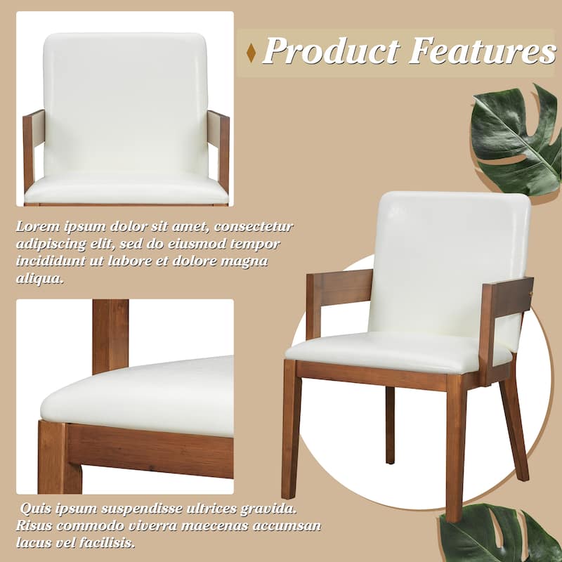 Upholstered Arm Chair Dining Chairs (Set of 2) - Walnut,White