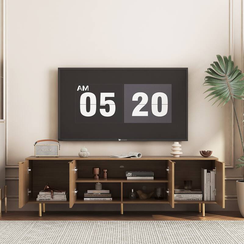 Wood Modern TV Stand Fluted 68"t, Entertainment Center with Storage Doors, TV Console Media Cabinet, for 55+ Inch TV