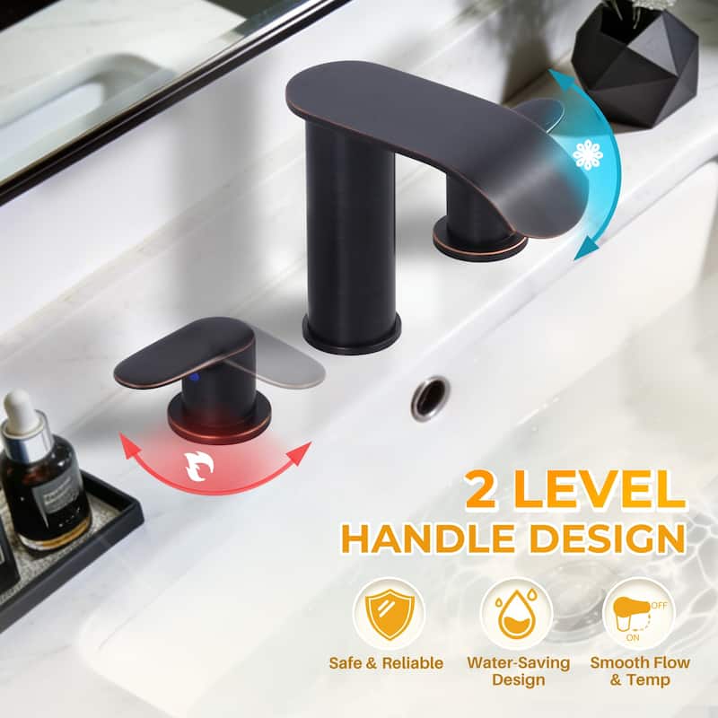 WOWOW 8 in.Double Handle Waterfall Bathroom Faucet with Pop-up Drain