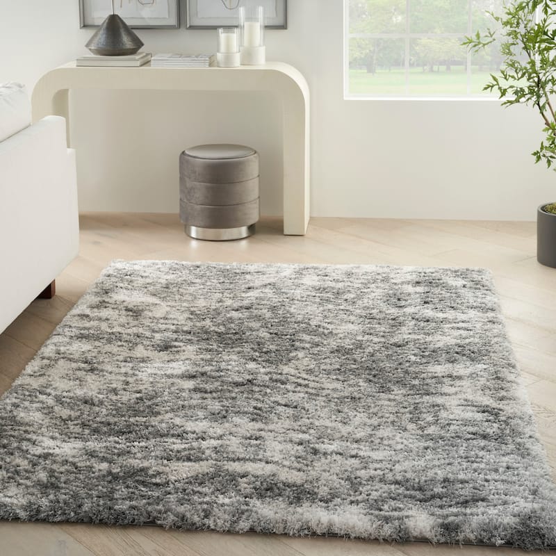 Nourison Luxurious Shag Plush Contemporary Abstract Area Rug - 4' x 6' - Charcoal Grey - Rectangle
