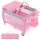 preview thumbnail 1 of 8, Gymax Portable Foldable Baby Playard Playpen Nursery Center w/ Pink - 40'' x 28.5'' x 41''(L x W x H)