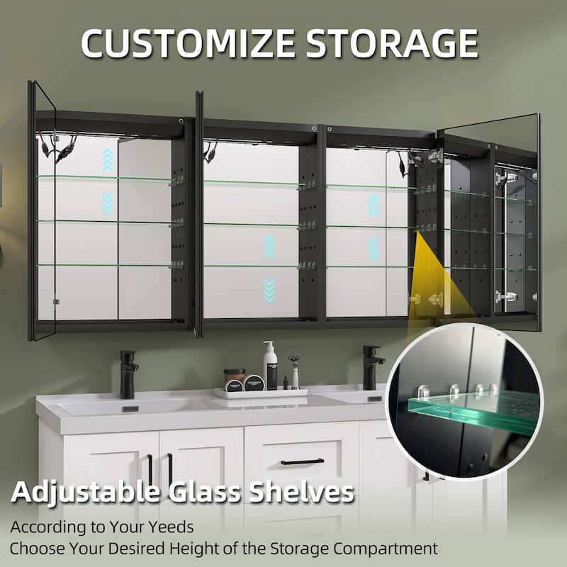 60'' W 30'' H Recessed Frameless Medicine Cabinet Mirror 9 Adjustable