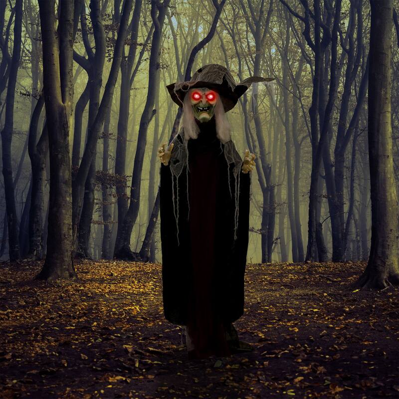 Haunted Hill Farm 6.9-Ft. Poseable Talking Witch with Red Eyes