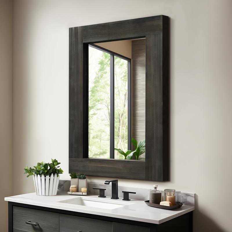 Rectangular Farmhouse Bathroom Mirror with Solid Wood Frame Rustic Wall Mounted for Bedroom Living Room Entryway Wall Decor