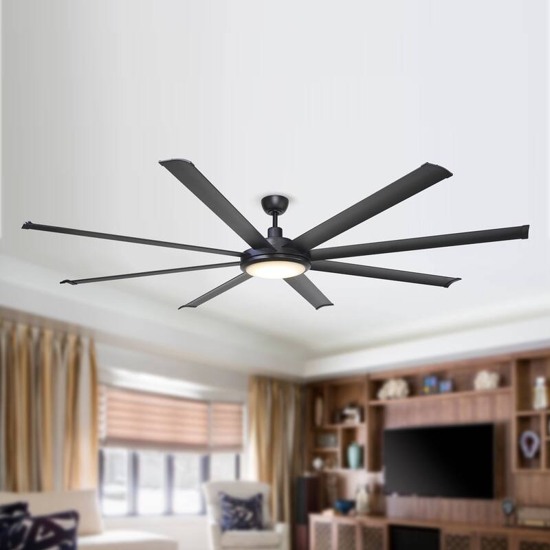 75-inch Black 8-Blade Aluminum Ceiling Fan with Remote and Light - 75 in