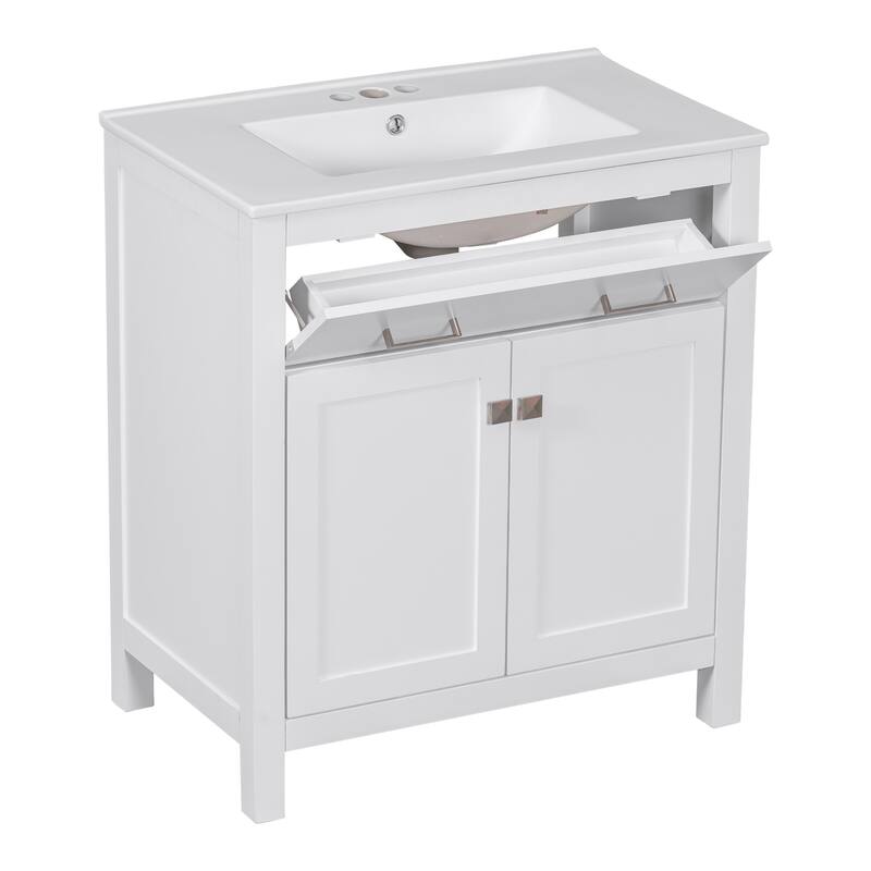 60"Bathroom Vanity Set with Double Vanities (Separate), Double Ceramic Sinks, Adjustable Shelf, Soft Close Doors and Flip Drawer