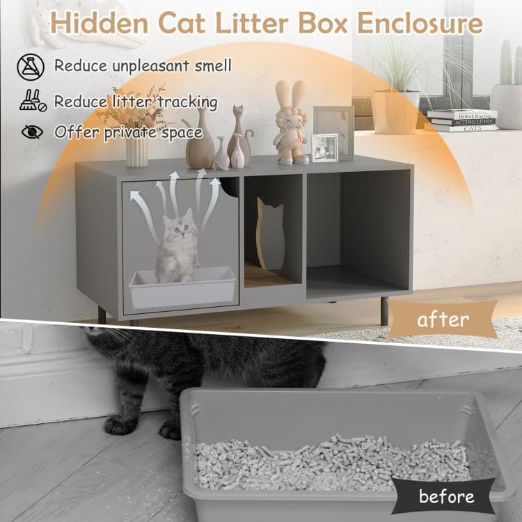 40 Inch Cat Litter Box Cabinet for 2 Cats, Hidden Washroom Enclosure - 40" x 21" x 22"
