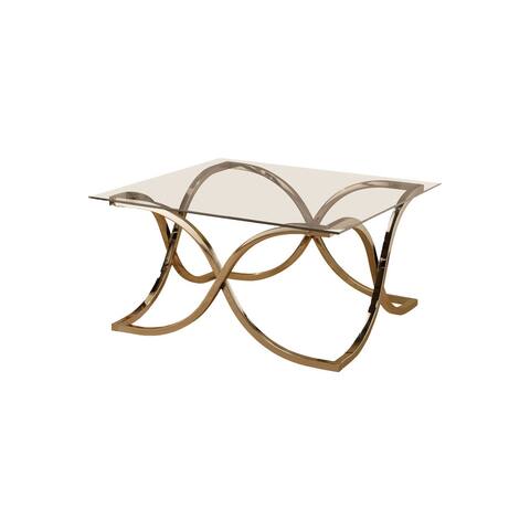 Tempered Glass Top Coffee Table with Curved X Metal Frame, Clear and Silver