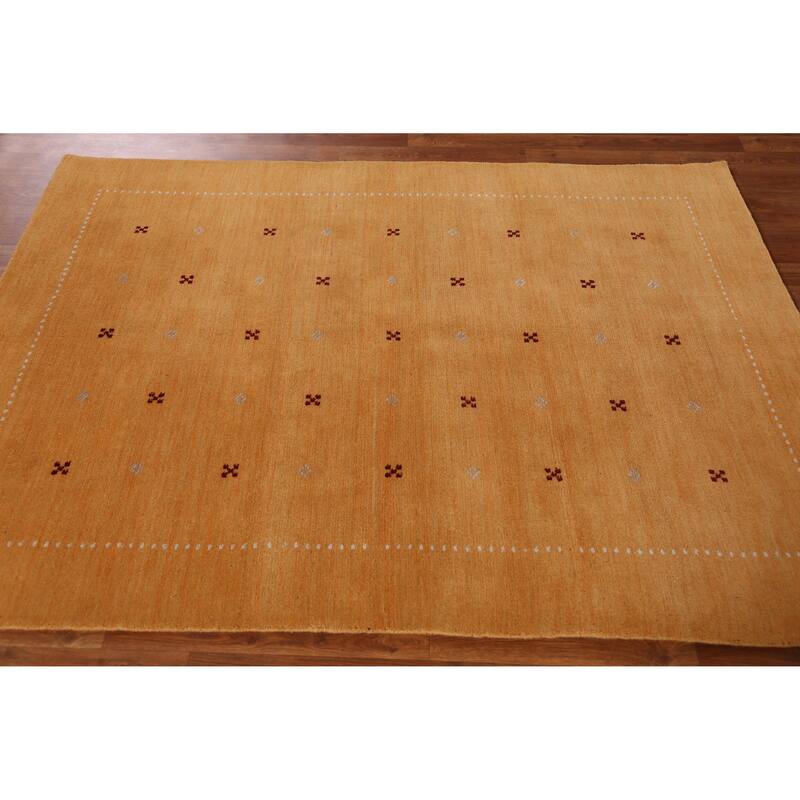Hand Knotted Oriental 100% Wool Carpet Tribal Tribal Yellow & Gold Gabbeh Area Rug - 6' 3'' X 4' 7''