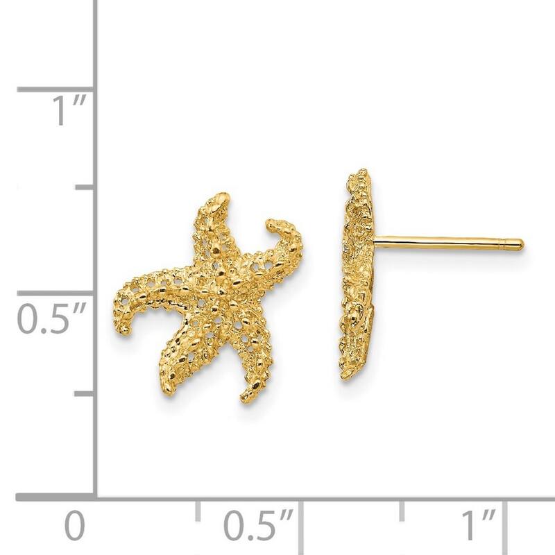 Curata 14k Yellow Gold 12mm Textured Nautical Starfish Earrings