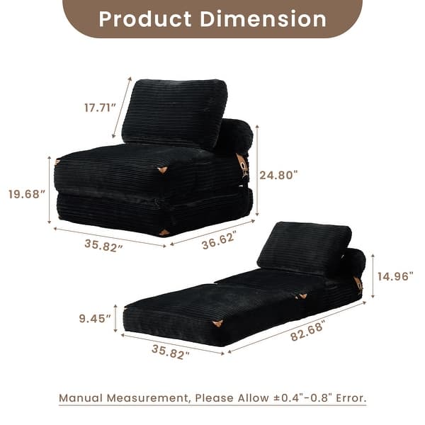 dimension image slide 4 of 7, OVIOS Corduroy & Plush Foldable ​Sleeper Sofa