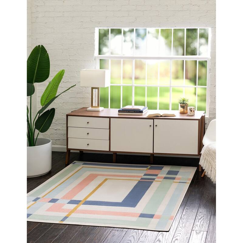 Contemporary Heloise Collection Area Rug - 5' Square - Multi-Beige