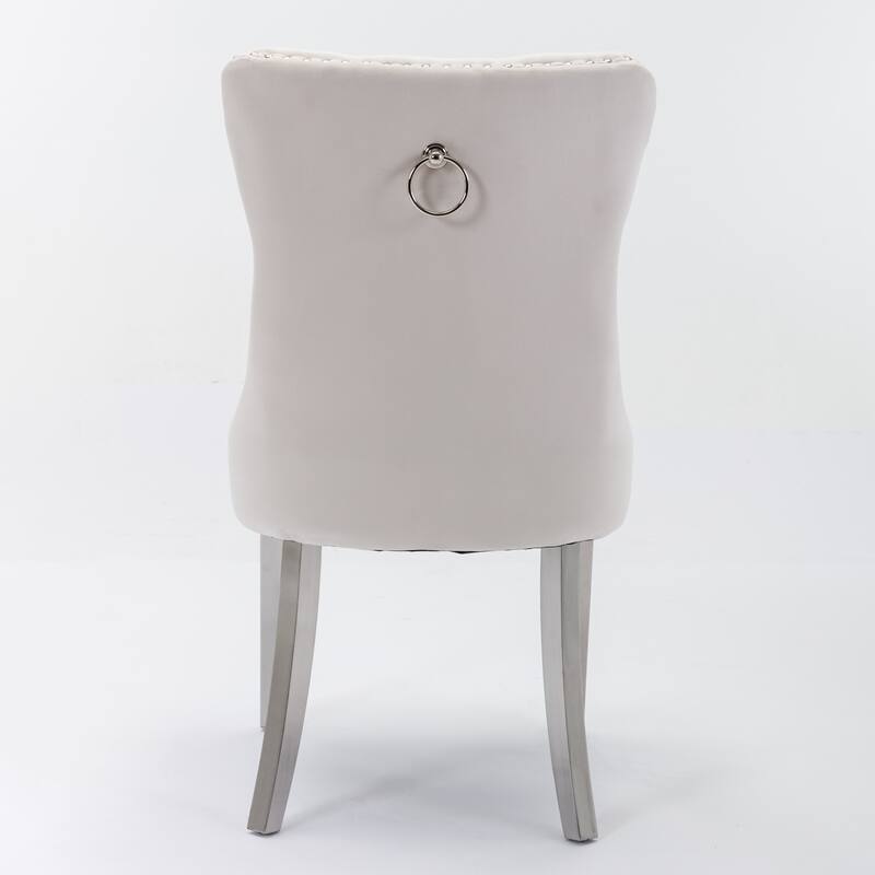 Set of 2 Contemporary High-End Tufted Upholstered Dining Chair with Nailhead & Stainless Steel Legs