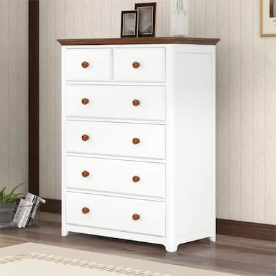Dresser for Bedroom, Farmhouse 6 Drawers Dresser, Wood Closet Storage Organizers Dresser