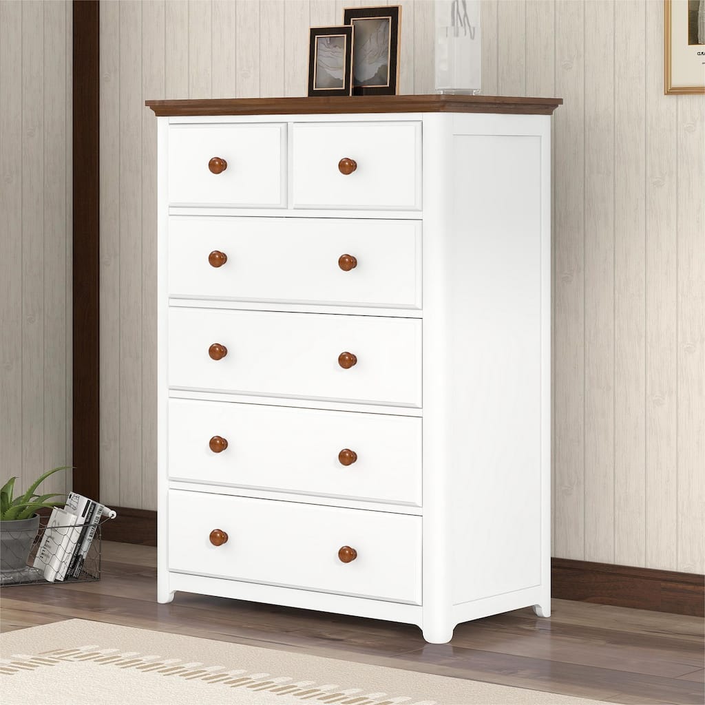 Dresser for Bedroom, Farmhouse 6 Drawers Dresser, Wood Closet Storage Organizers Dresser